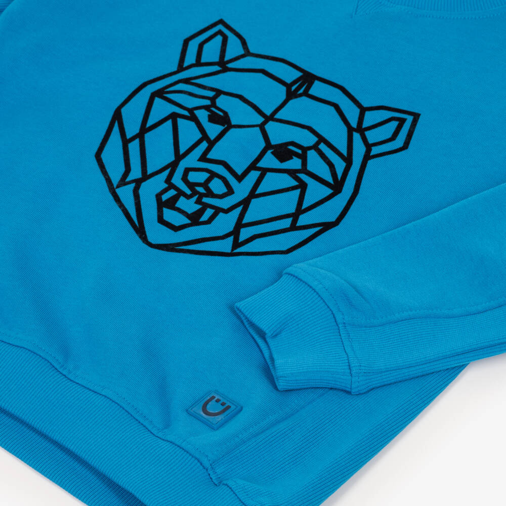 Joyday-Boys Blue Organic Cotton Geometric Bear Sweatshirt | Childrensalon