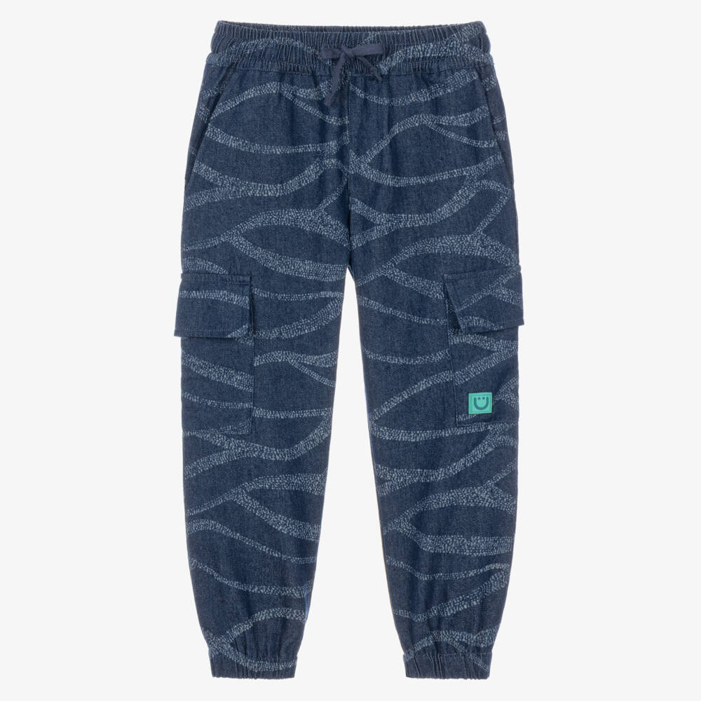 Joyday-Boys Blue Printed Denim Cargo-Style Trousers | Childrensalon