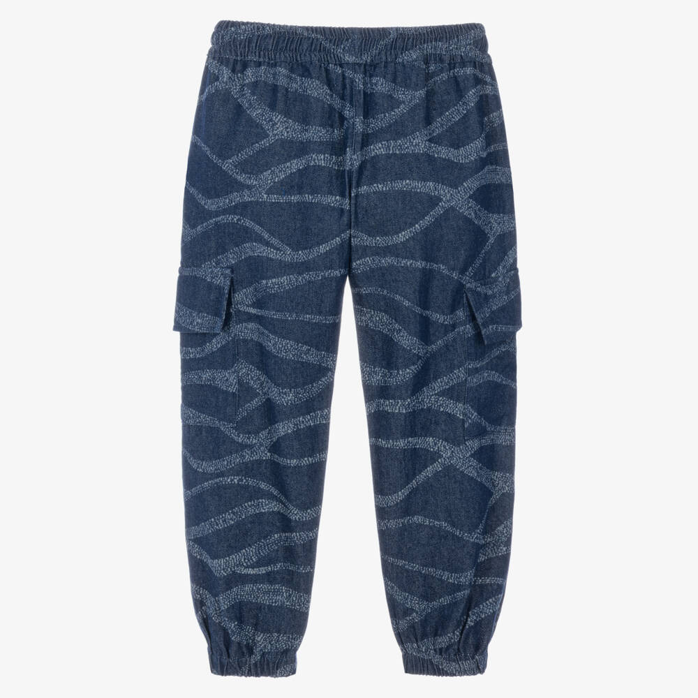 Joyday-Boys Blue Printed Denim Cargo-Style Trousers | Childrensalon