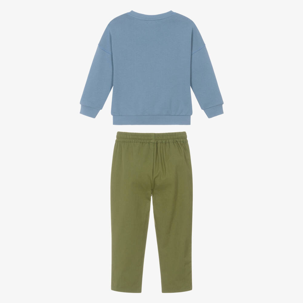 Joyday-Boys Blue Sweatshirt & Green Cotton Trouser Set | Childrensalon