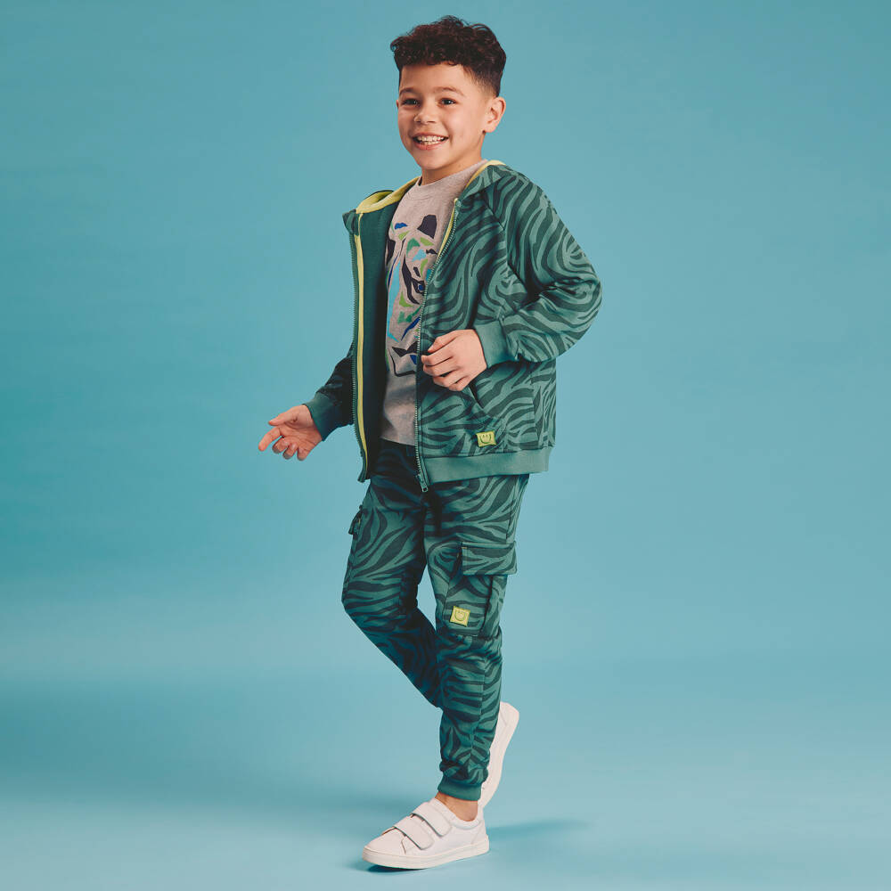 Joyday-Boys Green Cotton Animal Print Cargo Joggers | Childrensalon