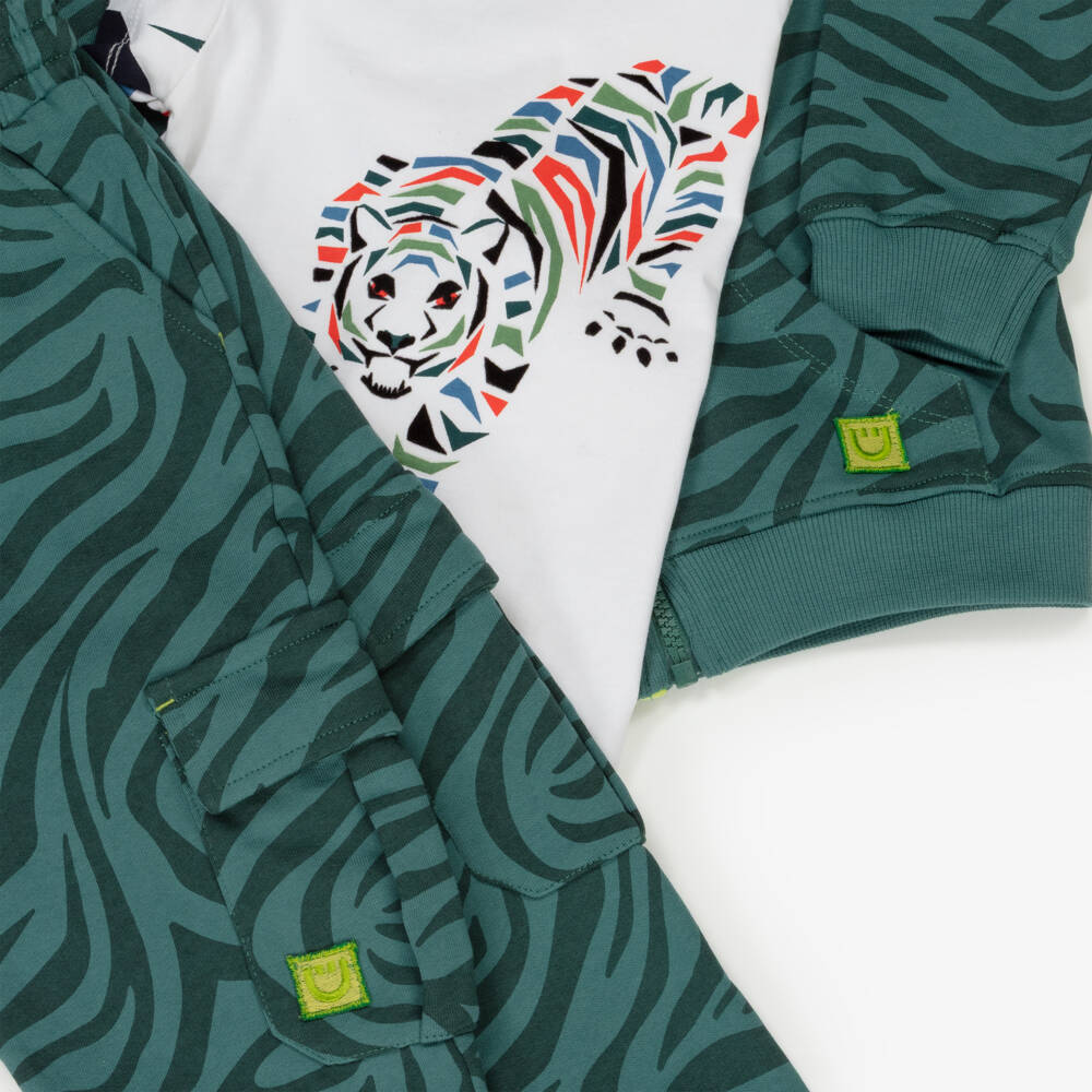 Joyday-Boys Green Cotton Animal Print Tracksuit Set | Childrensalon