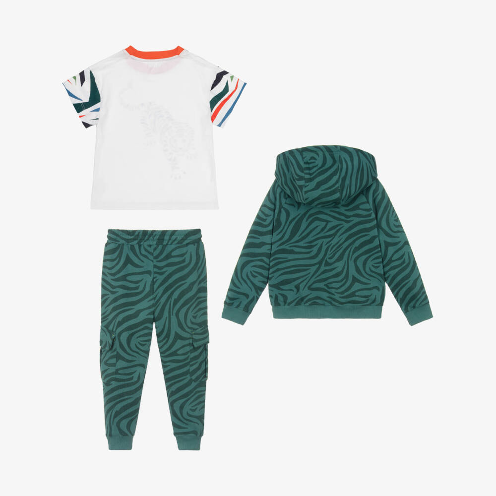 Joyday-Boys Green Cotton Animal Print Tracksuit Set | Childrensalon