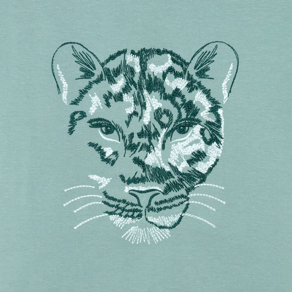 Joyday-Boys Green Cotton T-Shirt with Embroidered Tiger | Childrensalon