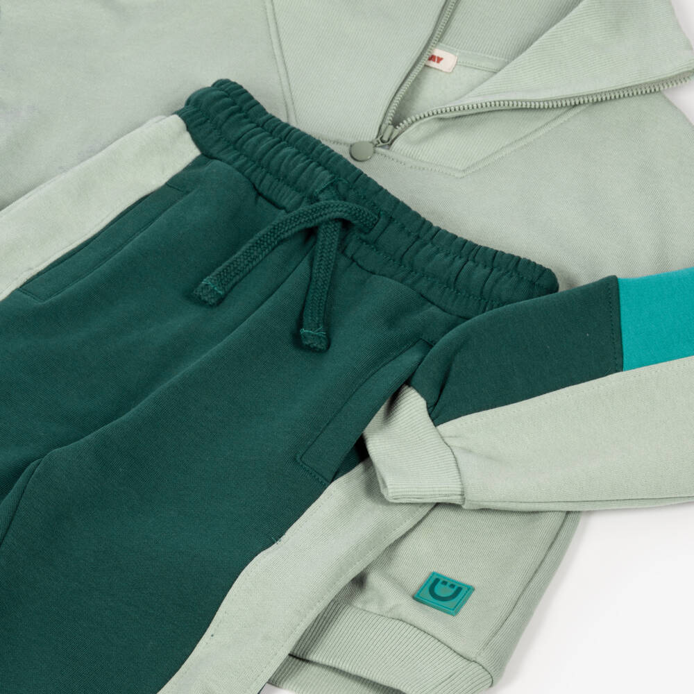 Joyday-Boys Green Organic Cotton Quarter-Zip Tracksuit | Childrensalon