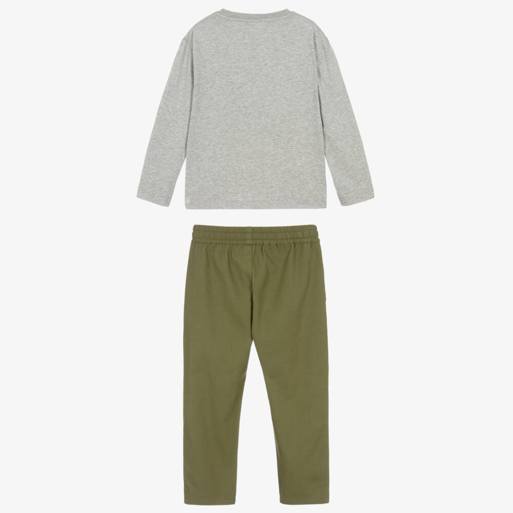 Joyday-طقم بنطلون مودال وقطن لون رمادي وأخضر للأولاد | Childrensalon