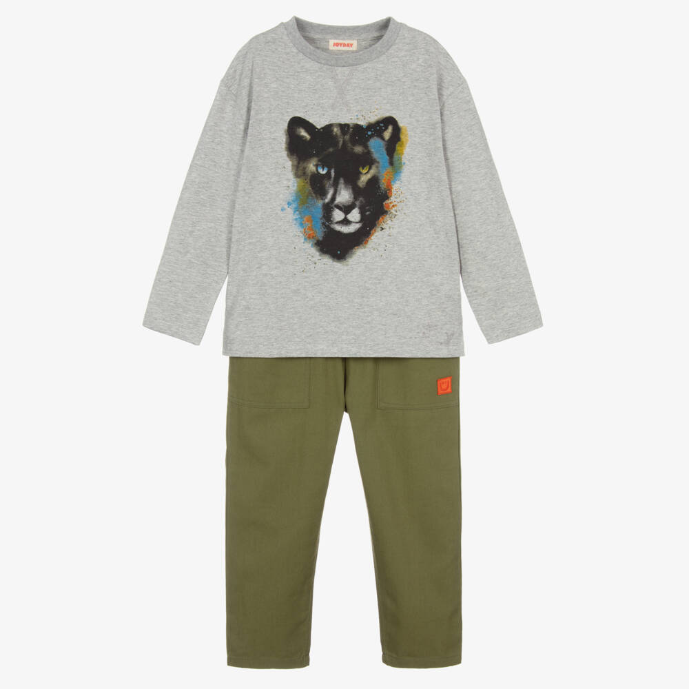 Joyday-Boys Grey & Green Modal & Cotton Trouser Set | Childrensalon
