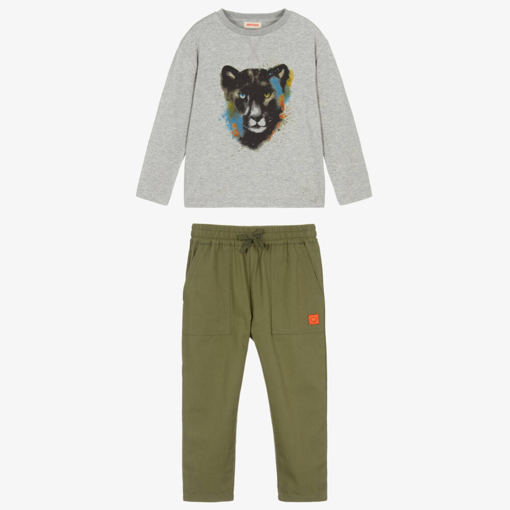 Joyday-طقم بنطلون مودال وقطن لون رمادي وأخضر للأولاد | Childrensalon