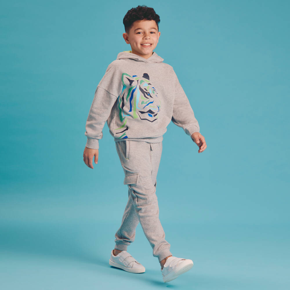 Joyday-Boys Grey Marl Cotton Tiger Tracksuit | Childrensalon