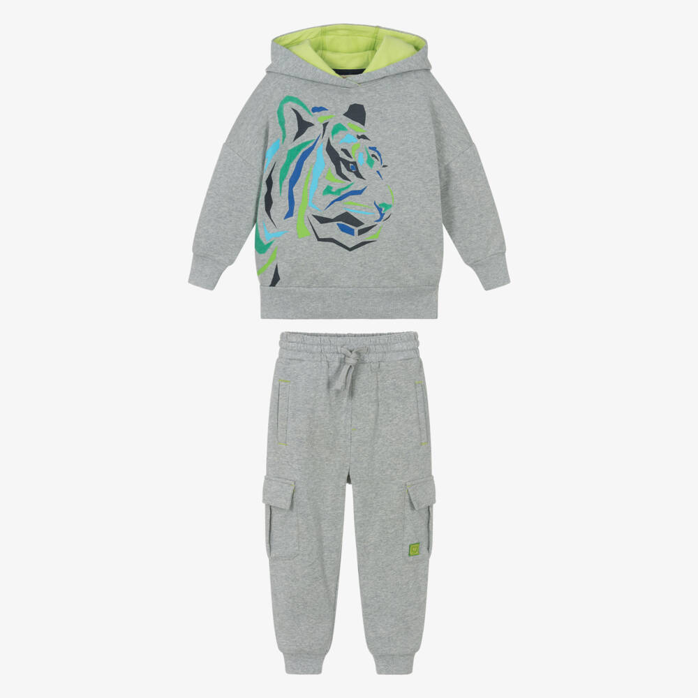 Joyday-Boys Grey Marl Cotton Tiger Tracksuit | Childrensalon