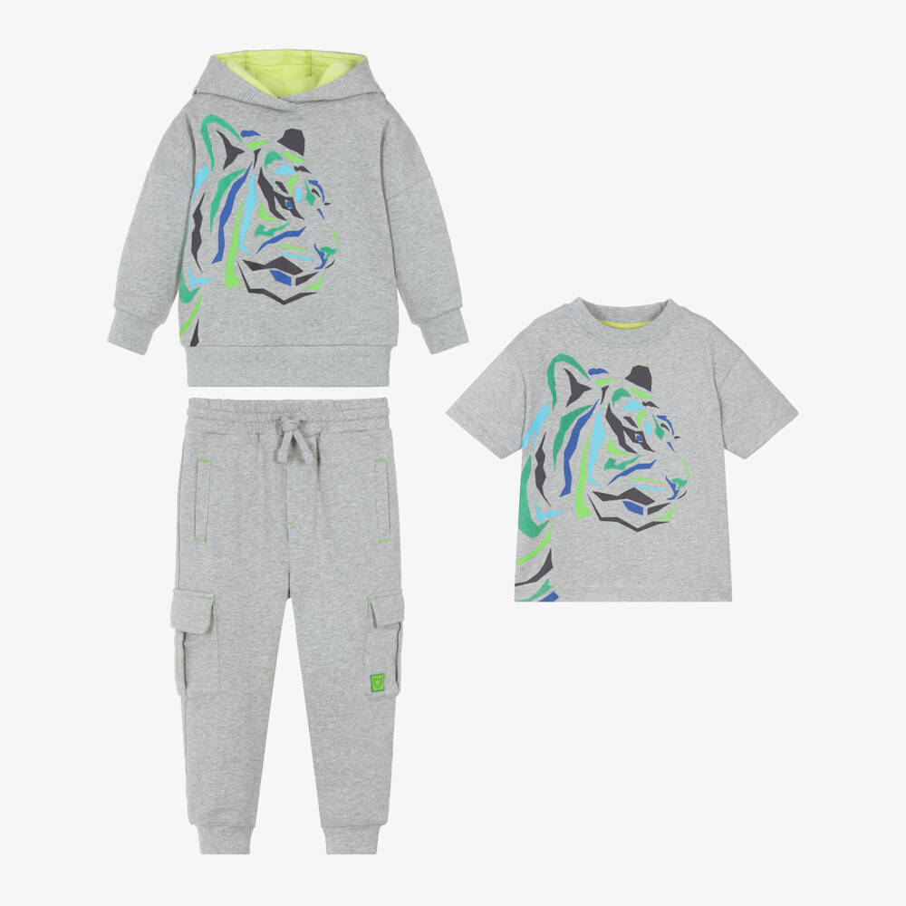 Joyday-Boys Grey Marl Cotton Tiger Tracksuit Set | Childrensalon