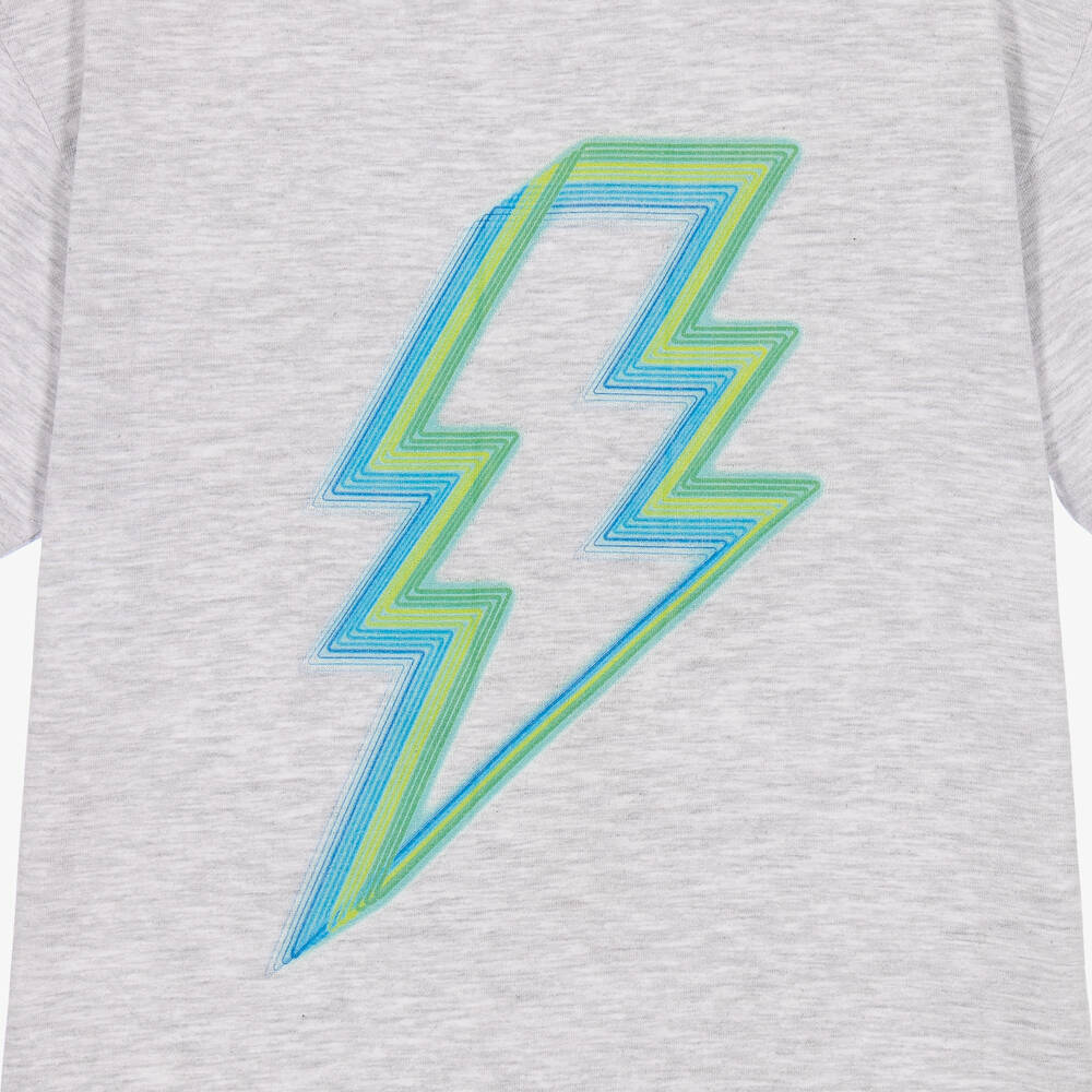 Joyday-Boys Grey Marl Lightning Bolt T-Shirt in Organic Cotton | Childrensalon