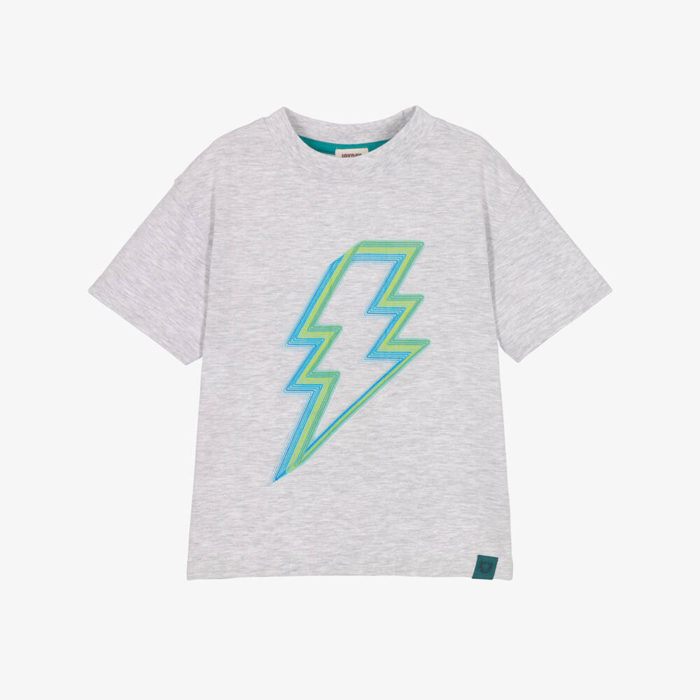 Joyday-Boys Grey Marl Lightning Bolt T-Shirt in Organic Cotton | Childrensalon