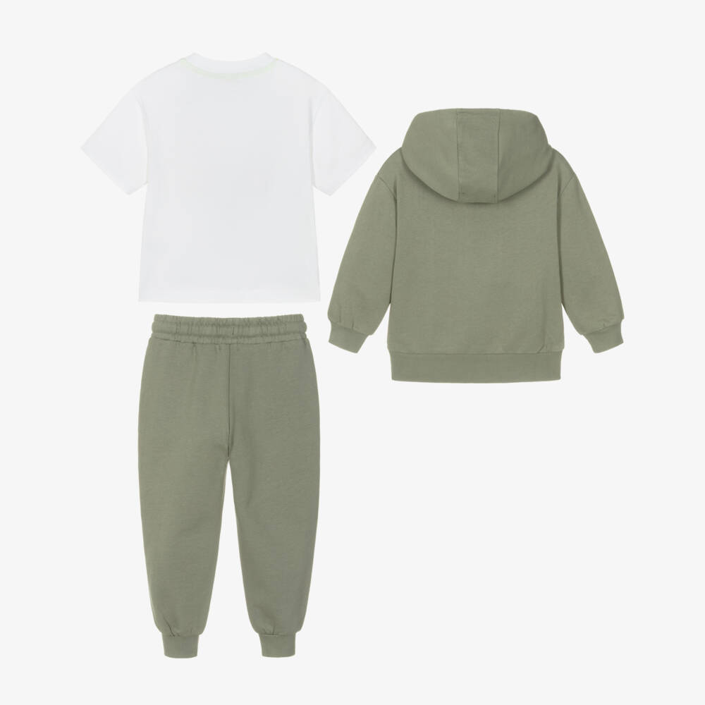 Joyday-Boys Khaki Green Organic Cotton Tiger Print Tracksuit | Childrensalon