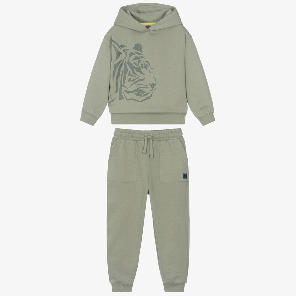 Joyday-Boys Moss Green Tiger Organic Cotton Tracksuit | Childrensalon