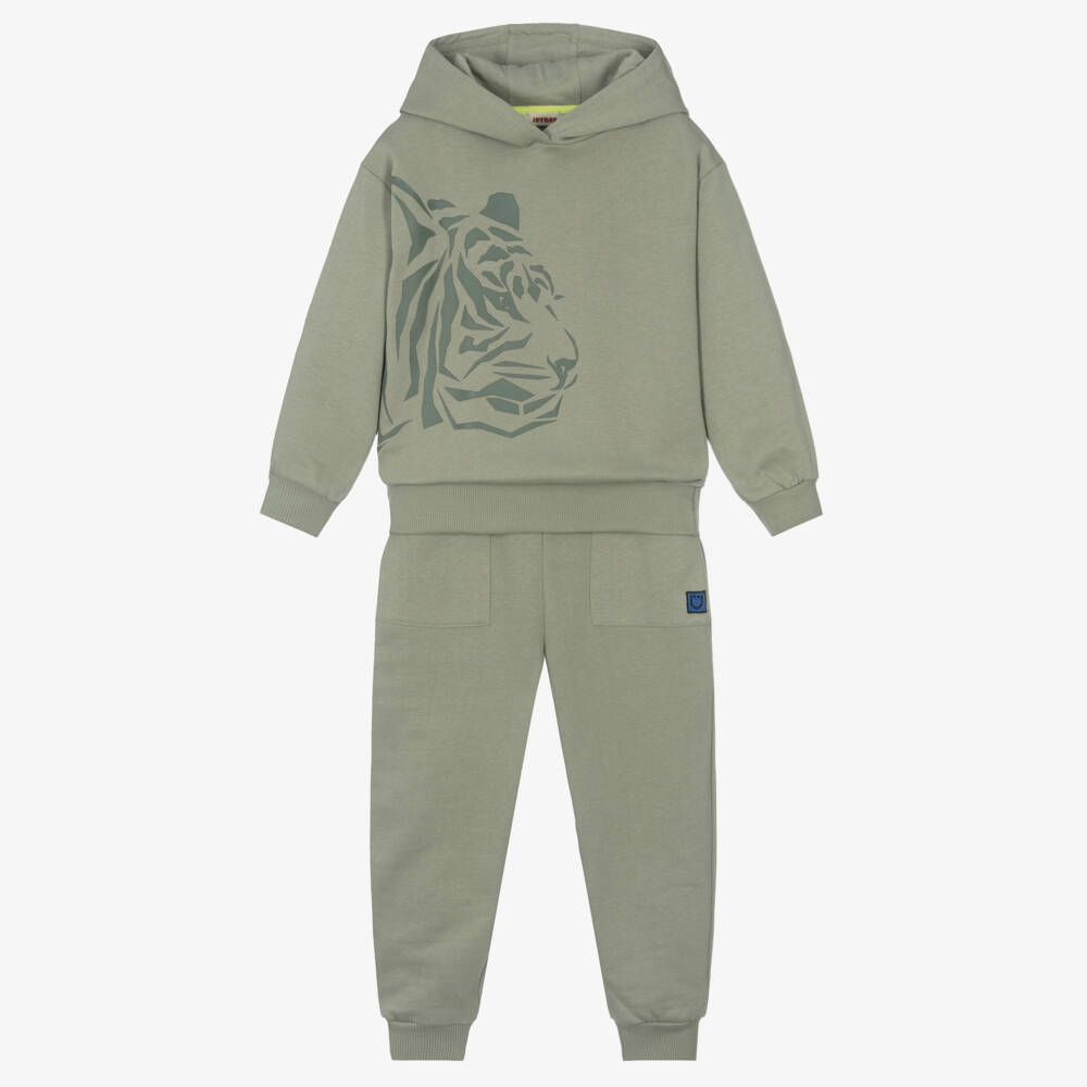 Joyday-Boys Moss Green Tiger Organic Cotton Tracksuit | Childrensalon
