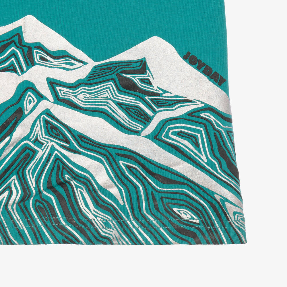 Joyday-Boys Teal Green Organic Cotton Mountain Graphic T-Shirt | Childrensalon