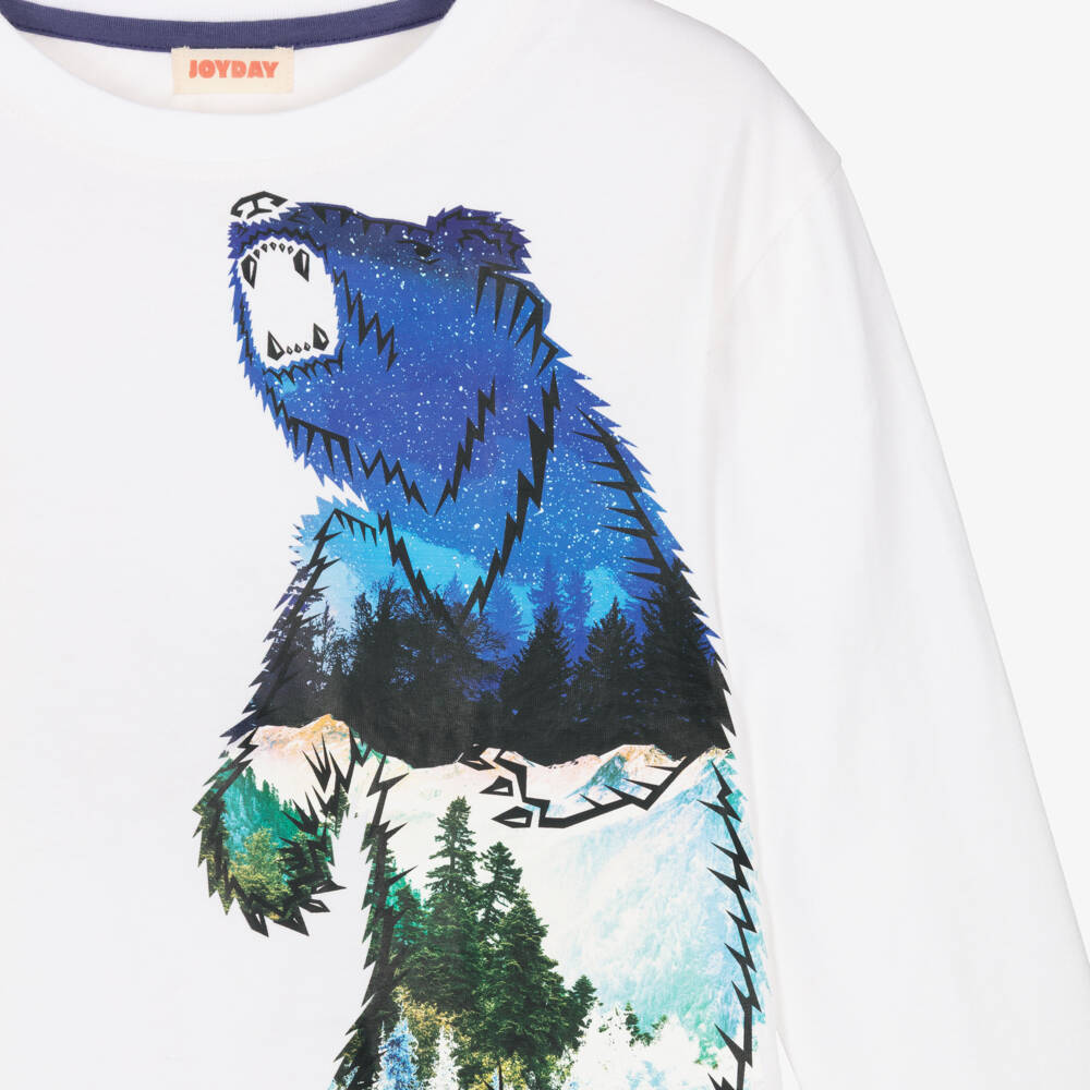 Joyday-طقم بنطلون بطبعة دب قطن لون أبيض وكحلي للأولاد | Childrensalon