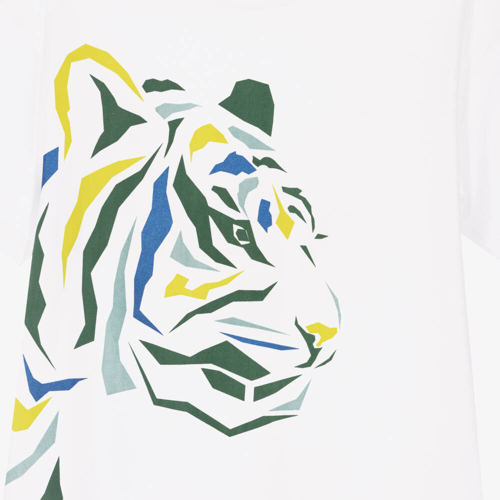 Joyday-Boys White Cotton Abstract Tiger Print T-Shirt | Childrensalon