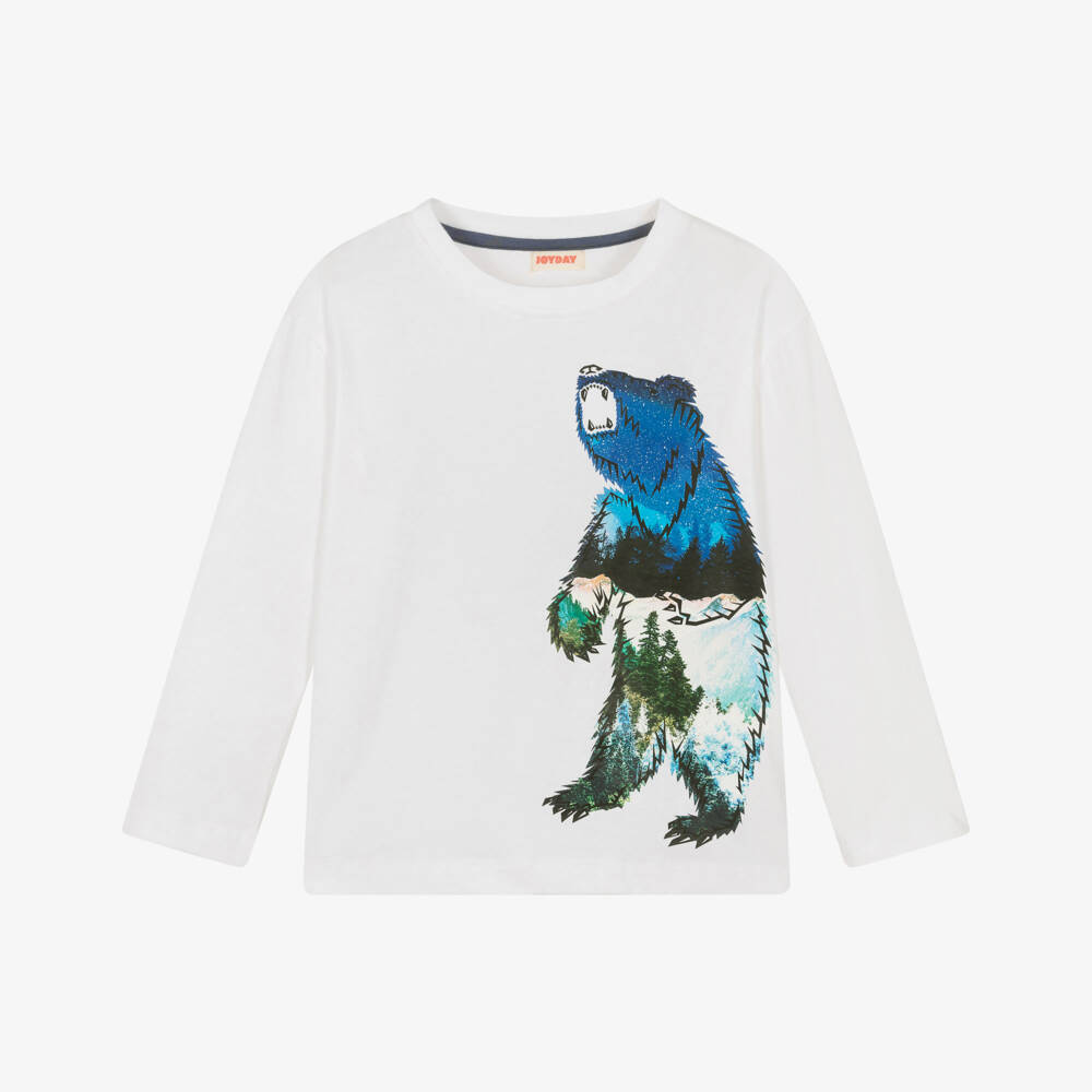 Joyday-Boys White Cotton Bear Print Top | Childrensalon