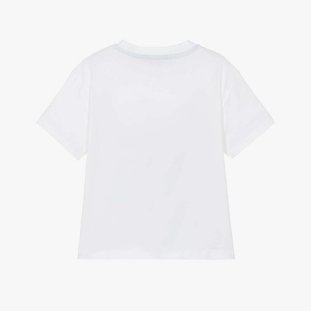 Joyday-Boys White Cotton T-Shirt with Happy Face Graphic | Childrensalon