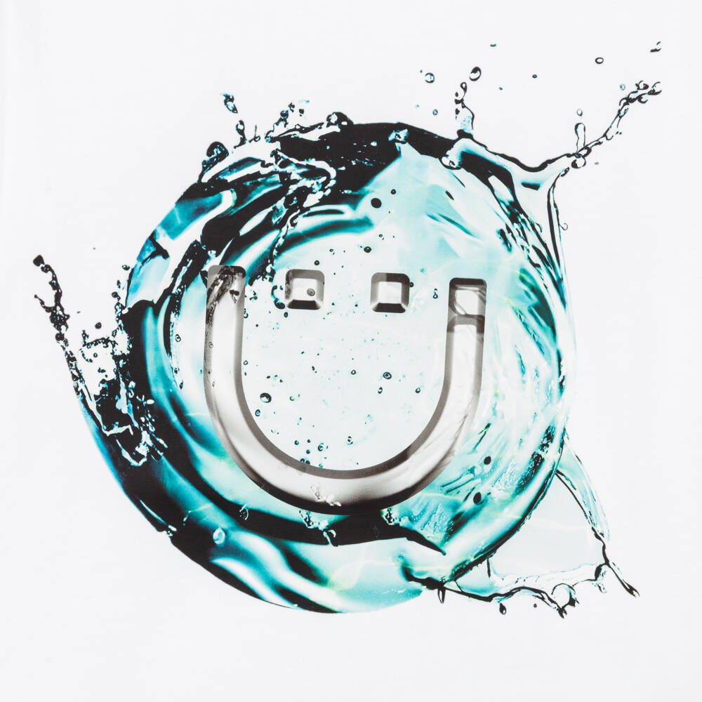 Joyday-Boys White Cotton T-Shirt with Happy Face Graphic | Childrensalon