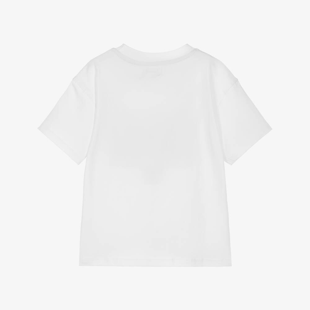 Joyday-Boys White Cotton T-shirt with Lightning Bolt Motif | Childrensalon