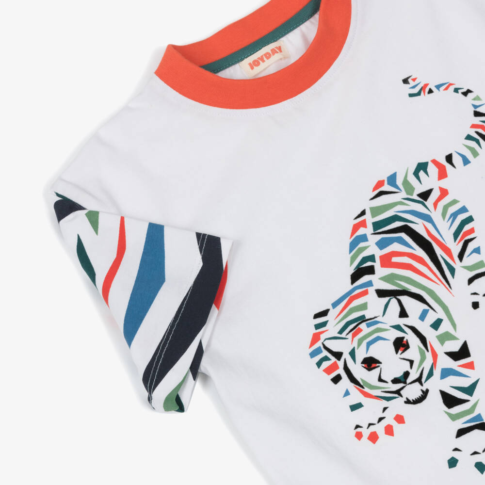 Joyday-Boys White Cotton Tiger T-Shirt | Childrensalon