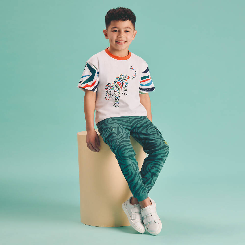 Joyday-Boys White Cotton Tiger T-Shirt | Childrensalon