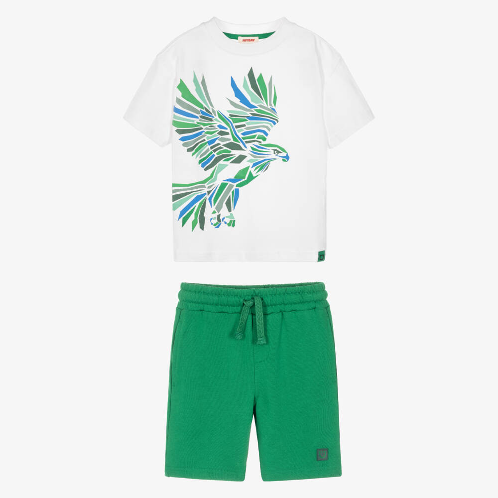 Joyday-Boys White & Green Eagle Graphic Short Set | Childrensalon