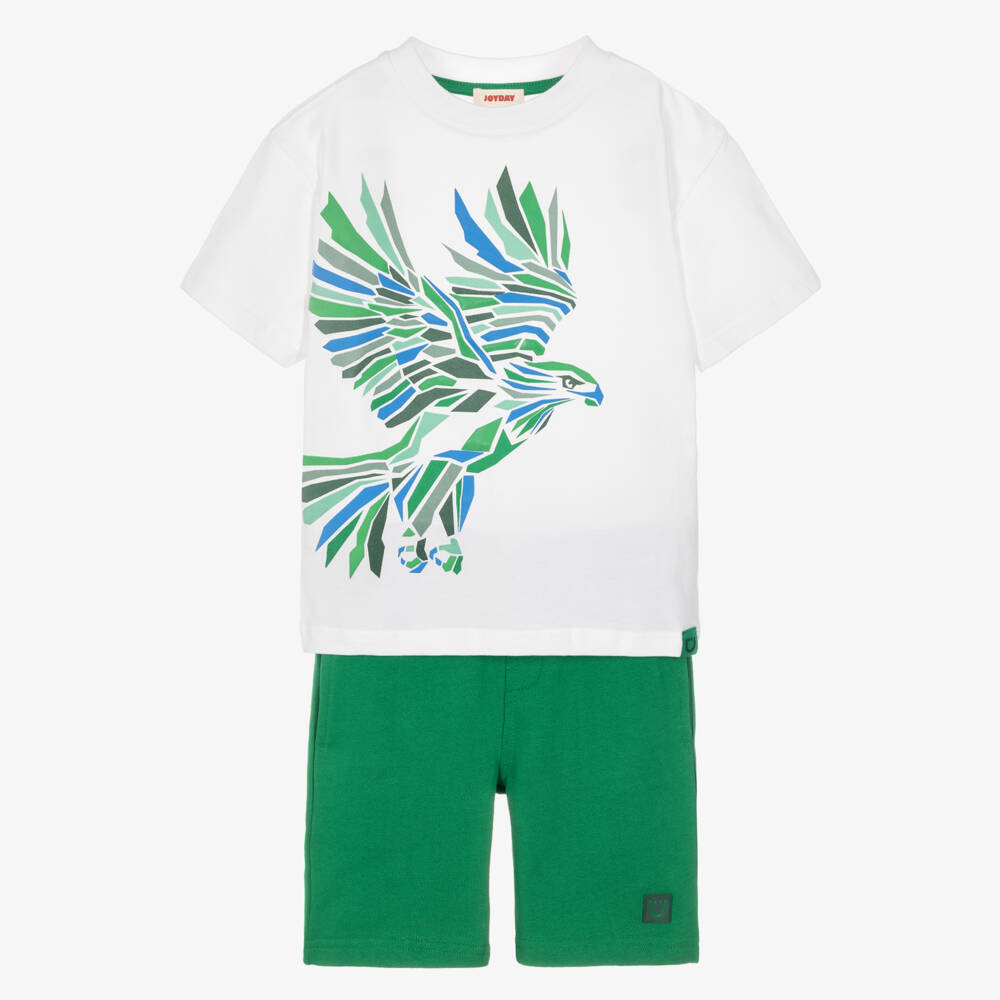 Joyday-Boys White & Green Eagle Graphic Short Set | Childrensalon