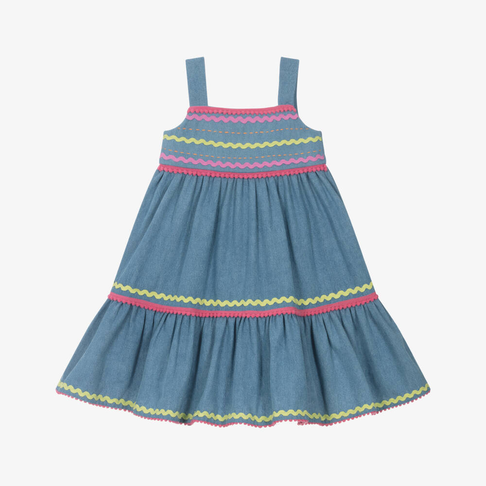 Joyday-Girls Blue Chambray Ric Rac Dress | Childrensalon