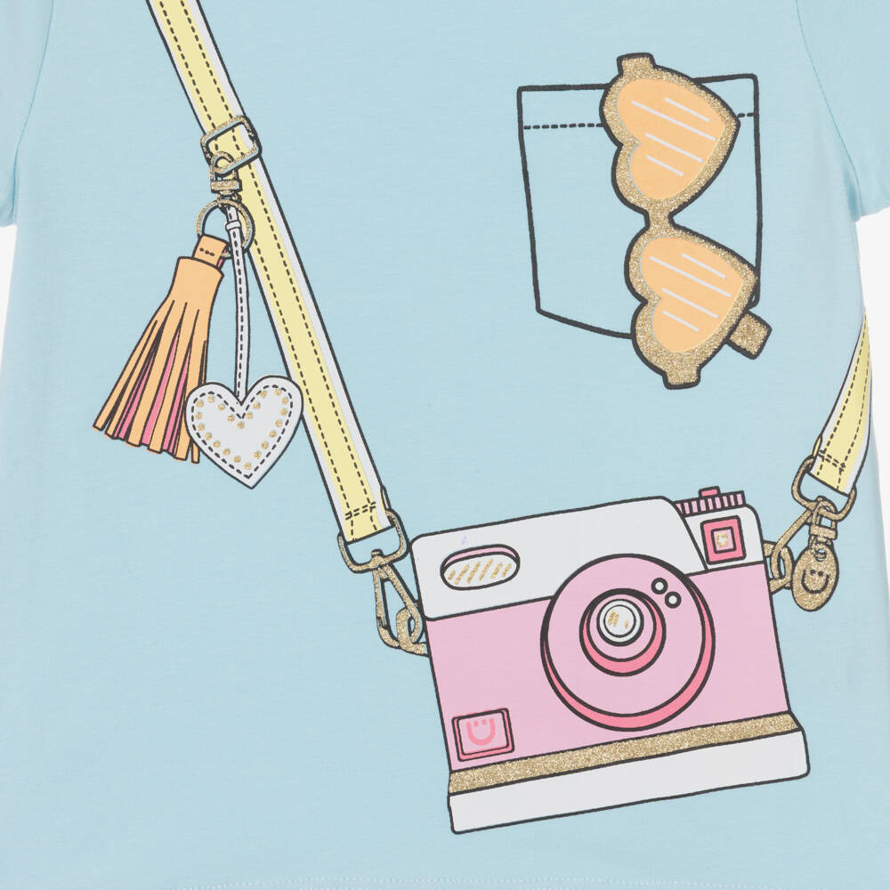 Joyday-Girls Blue Chambray Shorts Set with Camera Print | Childrensalon