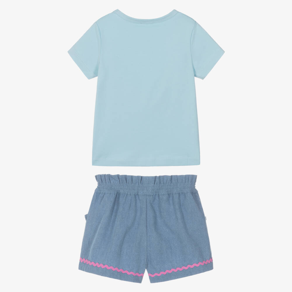 Joyday-Girls Blue Chambray Shorts Set with Camera Print | Childrensalon
