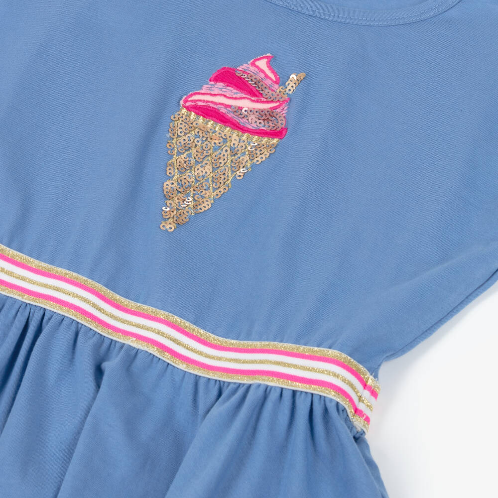 Joyday-Girls Blue Cotton & Sequinned Ice Cream Dress | Childrensalon