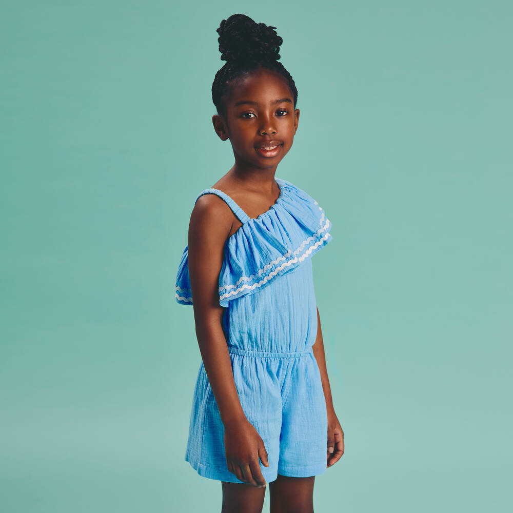 Joyday-Комбинезон голубой с оборками из муслина для девочек | Childrensalon