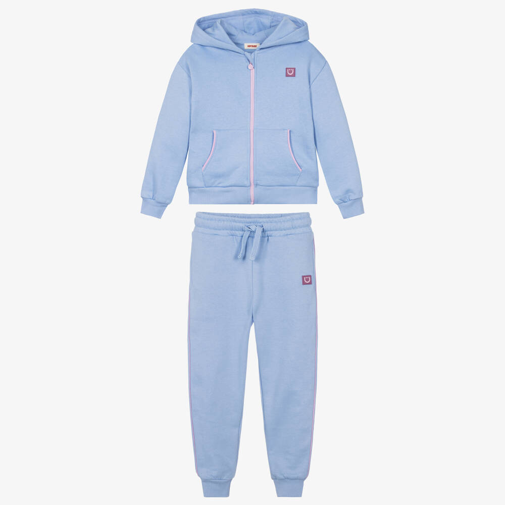 Joyday-Girls Blue Organic Cotton Zip-Up Tracksuit | Childrensalon
