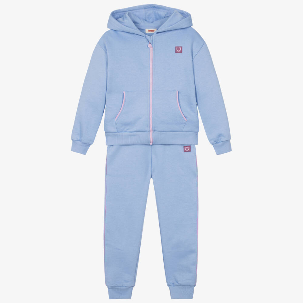 Joyday-Girls Blue Organic Cotton Zip-Up Tracksuit | Childrensalon