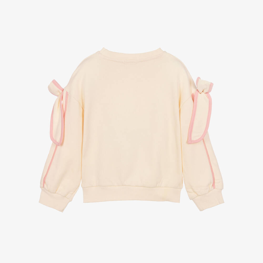 Joyday-Girls Cream Organic Cotton Sweatshirt with Bows | Childrensalon
