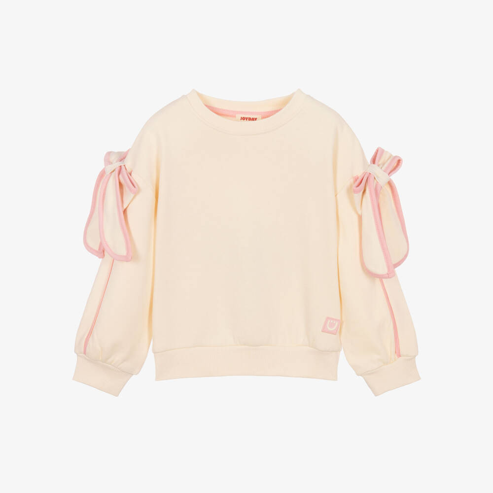 Joyday-Girls Cream Organic Cotton Sweatshirt with Bows | Childrensalon