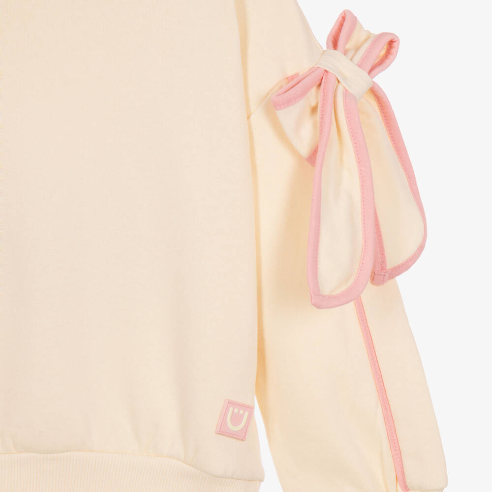 Joyday-Girls Cream Organic Cotton Sweatshirt with Bows | Childrensalon