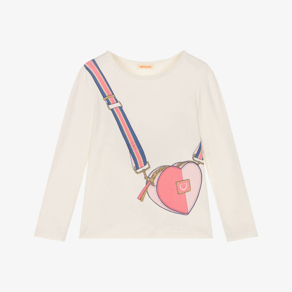Joyday-Girls Ivory Cotton Handbag Print Top | Childrensalon