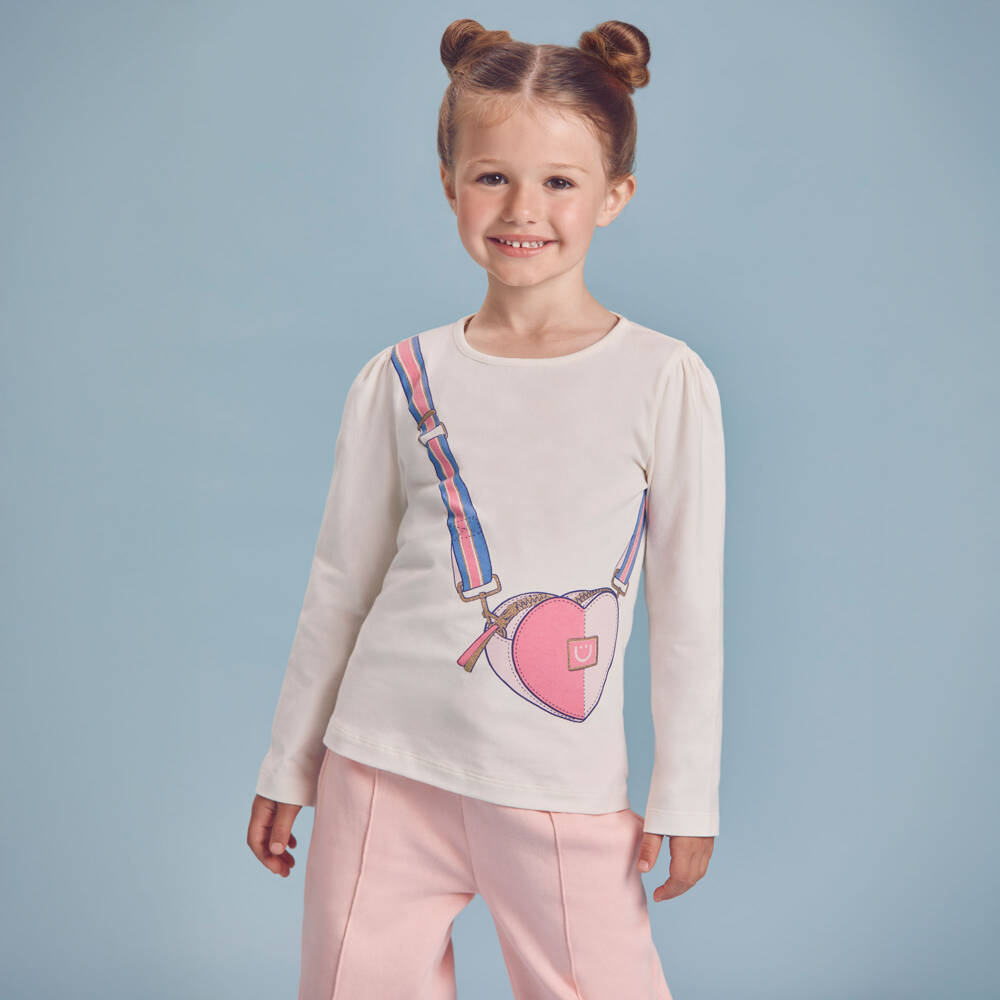 Joyday-Girls Ivory Cotton Handbag Print Top | Childrensalon