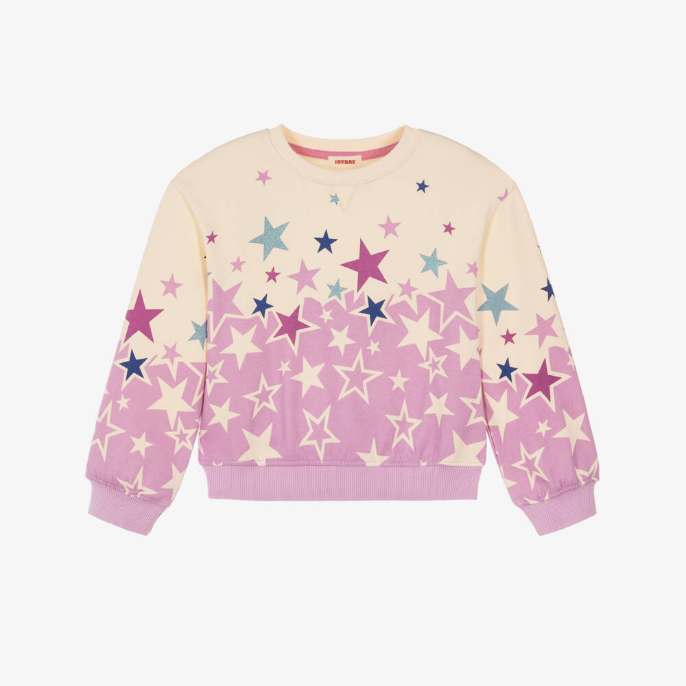 Joyday-Girls Ivory & Purple Star Print Sweatshirt  | Childrensalon
