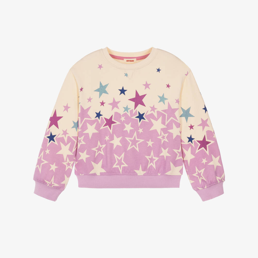 Joyday-Girls Ivory & Purple Star Print Sweatshirt  | Childrensalon