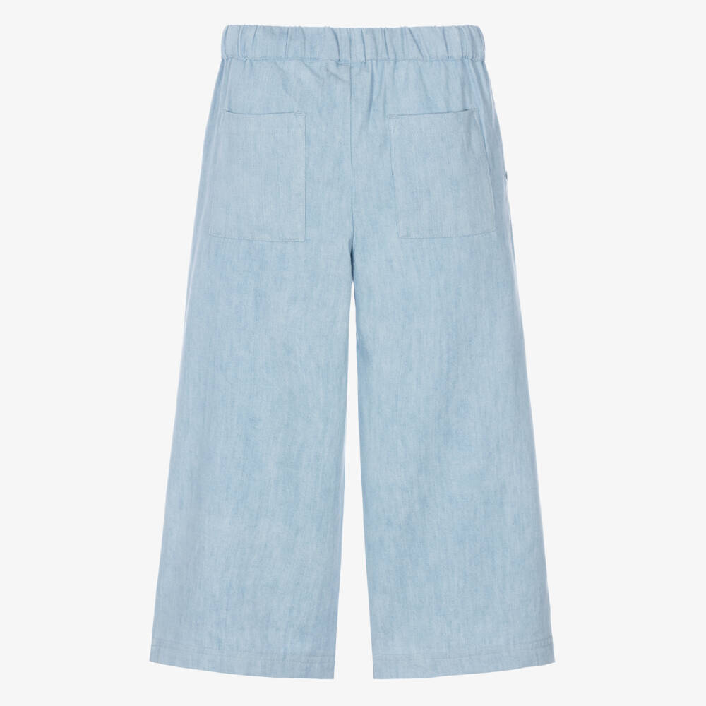 Joyday-Girls Light Blue Chambray Trousers with Drawstring Waist | Childrensalon
