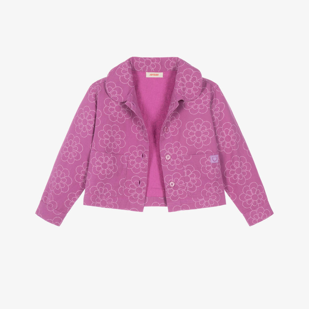 Joyday-Girls Lilac Pink Flower Print Jacket & Trouser Set | Childrensalon