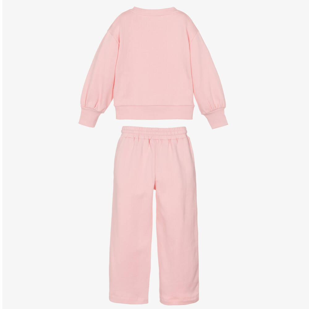 Joyday-Girls Pale Pink Cotton Tracksuit with Hearts | Childrensalon