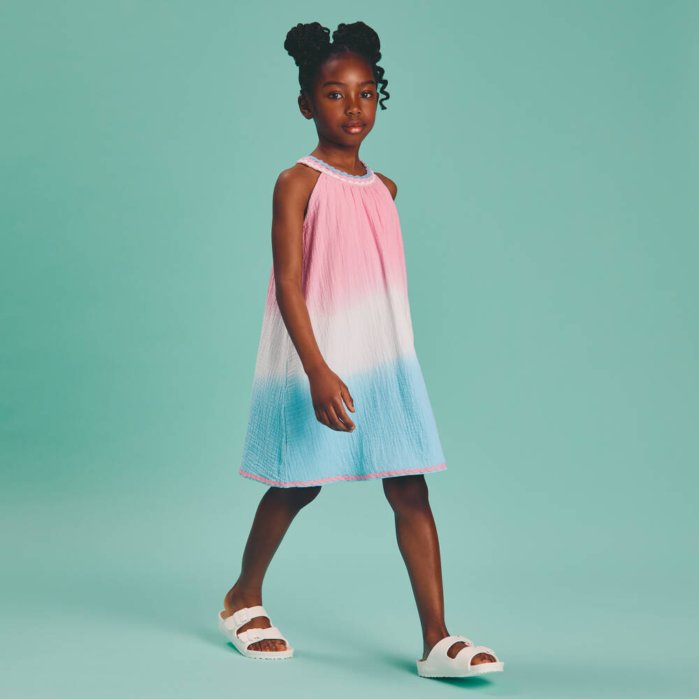 Joyday-Girls Pink & Blue Ombré Muslin Dress | Childrensalon