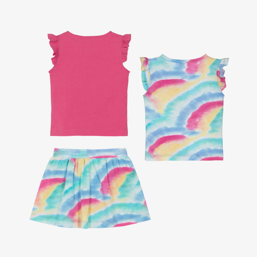 Joyday-Girls Pink & Blue Rainbow Cotton Skort Set | Childrensalon